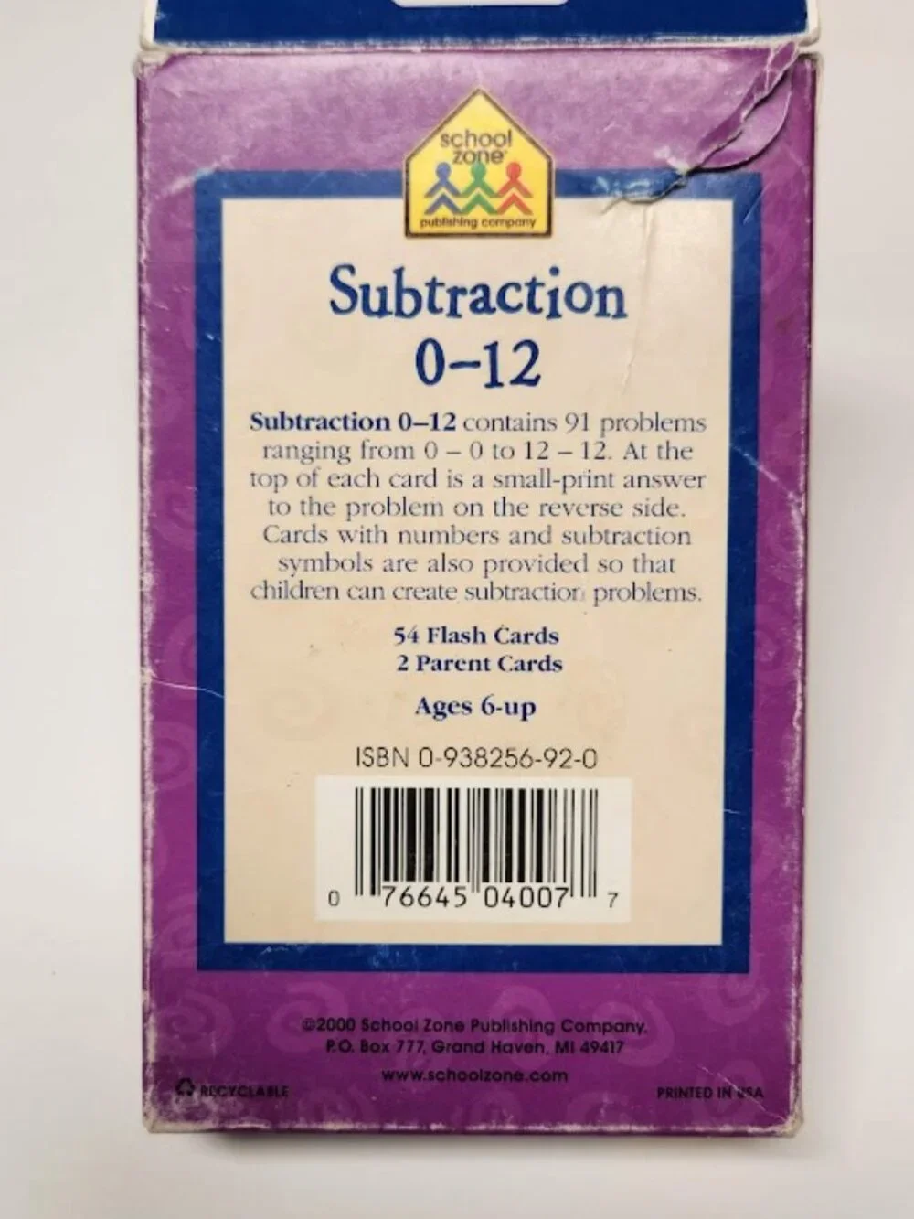School Zone Subtraction 0-12 Flash Cards Math Skills Educational Fun Gift Stocki